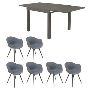 Milani Home Set tavolo in alluminio cm 90/180 x 90 x 75 h con 6 poltrone da giardino per es Taupe x x cm