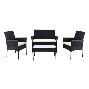 Milani Home Salotto da esterno per portico e giardino con cuscini in metallo e wicker intre Nero 104 x 84 x 58 cm