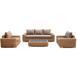 Milani Home Salotto da esterno per portico e giardino in rattan naturale e 12 cuscini, D.22 Marrone 202 x 65 x 88 cm