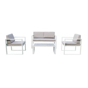 Milani Home Salotto da esterno per portico e giardino con cuscini in alluminio bianco, D.12 Bianco 120 x 63 x 66 cm