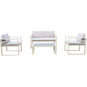 Milani Home Salotto da esterno per portico e giardino con cuscini in alluminio tortora, D.1 Tortora 120 x 63 x 66 cm