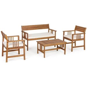 Milani Home Salotto Da Giardino Set In Legno Di Acacia 2 Posti Per Esterno Portico Ristoran Marrone 115 x 77 x 55 cm