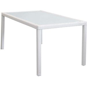 Milani Home Tavolo Rettangolare Fisso In Wicker 150x90 Piano In Vetro Intreccio In Rattan S Bianco 150 x 75 x 90 cm