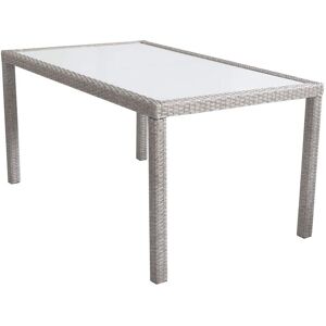 Milani Home Tavolo Rettangolare Fisso In Wicker Grigio 150x90 Piano In Vetro Intreccio In R Grigio 150 x 75 x 90 cm