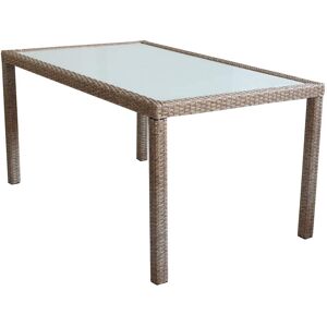 Milani Home Tavolo Rettangolare Fisso In Wicker Marrone 150x90 Piano In Vetro Intreccio In Marrone 150 x 75 x 90 cm