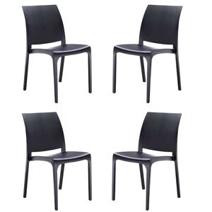 Milani Home set di 4 sedie poltrone da giardino in plastica design moderno colorata Nero Nero 46 x 80 x 54 cm