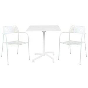 Milani Home Set Tavolo Giardino Quadrato Fisso 70x70 Con 2 Poltrone In Ferro Bianco Per Est Bianco x x cm