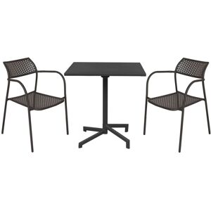 Milani Home Set Tavolo Giardino Quadrato Fisso 70x70 Con 2 Poltrone In Ferro Nero Per Ester Antracite x x cm