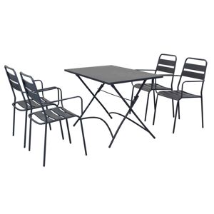 Milani Home Set Tavolo Rettangolare Fisso 110x70 Con 4 Poltrone In Ferro Nero Per Esterno G Antracite x x cm