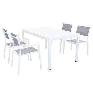 Milani Home Set Tavolo Giardino Rettangolare Fisso 150x90 Con 4 Poltrone In Alluminio Bianc Bianco x x cm