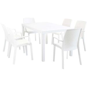 Milani Home Set Tavolo Fisso In Wicker Cm 150x90 Compreso Di 6 Sedute Colore Bianco Bianco x x cm