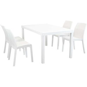 Milani Home Set Tavolo Fisso In Wicker Cm 150x90 Compreso Di 4 Sedute Colore Bianco Bianco x x cm