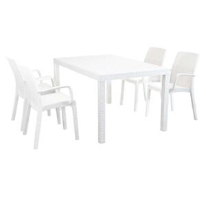 Milani Home Set Tavolo Fisso In Wicker Cm 150x90 Compreso Di 4 Sedute Colore Bianco Bianco x x cm