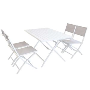 Milani Home Set Tavolo Da Giardino Pieghevole Salvaspazio In Alluminio 70x130 Compreso Di 4 Bianco x x cm