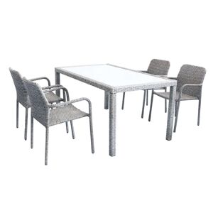 Milani Home Set Tavolo E Sedie Da Giardino Per Esterno In Wicker Intreccio Sintetico Cm 150 Grigio chiaro x x cm