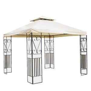 Milani Home Gazebo 3x3 In Metallo Con Pareti Decorate Ferro Nero Con Telo Beige Per Esterno Antracite 300 x 265 x 300 cm