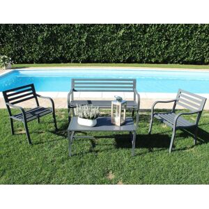 Milani Home Set Salotto Da Giardino 2 Posti In Ferro Verniciato Nero Per Esterno Grigio x x cm