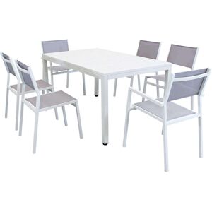 Milani Home Set Tavolo Giardino Rettangolare Fisso 150x90 Con 4 Sedie E 2 Poltrone In Allum Bianco x x cm