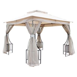 Milani Home Gazebo 3x3 In Metallo Ferro Nero Con Telo E Pareti Zanzariere Laterali Beige Pe Antracite 300 x 265 x 300 cm