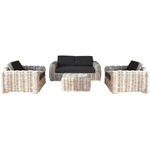 Milani Home Salotto Da Giardino Completo Di Cuscini Intreccio In Rattan Sintetico Grigio 194 x 75 x 105 cm