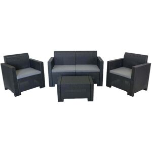 Milani Home Salotto Da Giardino Set 2 Posti Nero Con Cuscini Grigi Intreccio In Rattan Sint Nero 131 x 79 x 57 cm