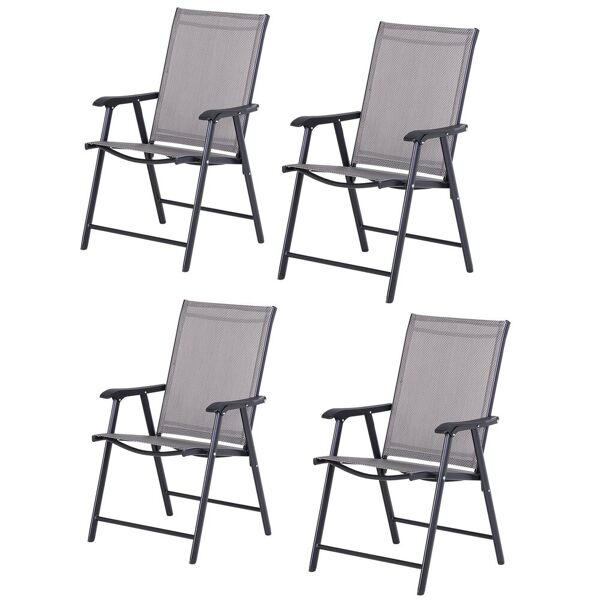 outsunny set 4 sedie pieghevoli da esterni   acciaio e textilene   per giardino veranda terrazzo   grigio   58x64x94cm