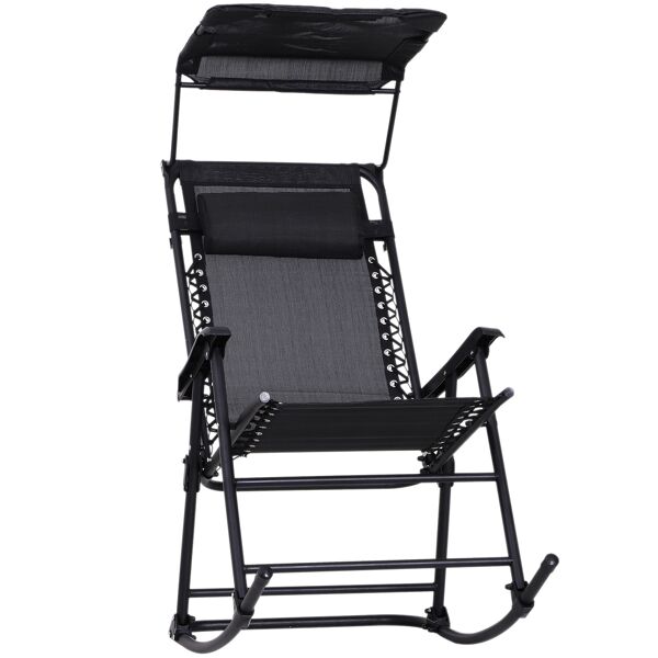 outsunny sedia a dondolo da giardino ergonomica e pieghevole con tettuccio rimovibile in acciaio e textilene 105 x 64 x 125cm, nero