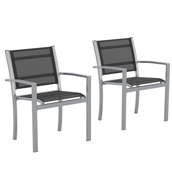 outsunny set 2 sedie da giardino in texteline traspirante e struttura in ferro nero e grigio 64 x 58 x 87cm