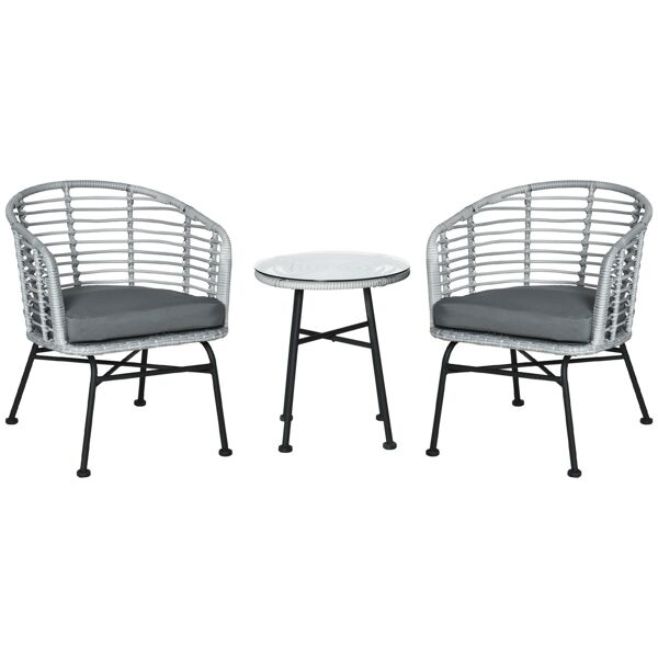 outsunny set mobili da giardino 3 pezzi in rattan, salotto da esterno con 1 tavolino e 2 sedie per terrazza e bistrò, grigio