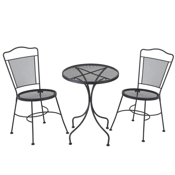 outsunny set da giardino da 3 pezzi, tavolino con 2 sedie da esterno in metallo, nero
