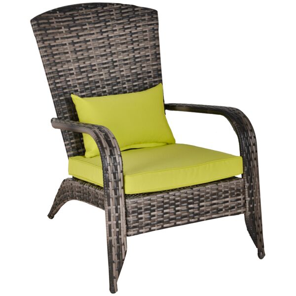 outsunny sedia da giardino in rattan, poltrona da esterno a adirondack con braccioli e cuscini imbottiti, grigia, 65x86x90cm