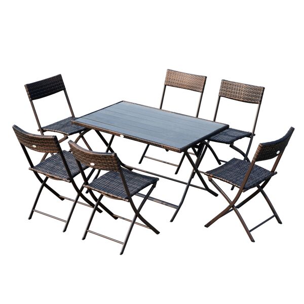 outsunny set tavolo e sedie da giardino 7pz tavolo da giardino con 6 sedie pieghevoli mobili da esterno polyrattan