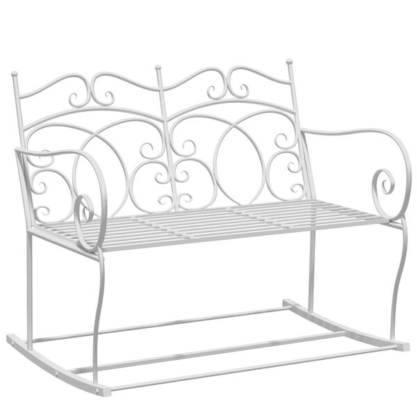 outsunny panchina a dondolo biposto da giardino stile shabby in metallo 102 x 74.5 x 78cm, bianco