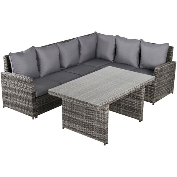 outsunny salotto da giardino set 3 pz con 2 divani da esterno e 1 tavolo da giardino in rattan sintetico grigio