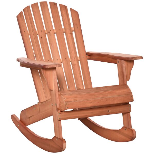 outsunny sedia adirondack in legno, sedia a dondolo per giardino ed esterni impermeabile, 77x94x97cm teak