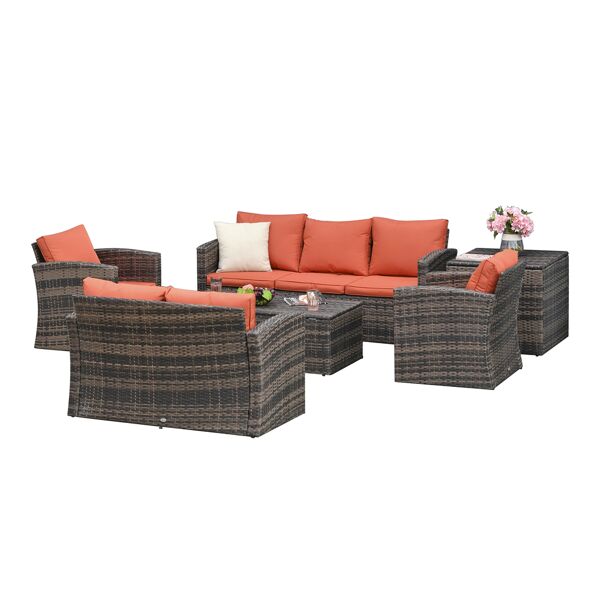 outsunny set mobili da giardino 6 pezzi in rattan con divani, poltrone e tavoli contenitore, marrone