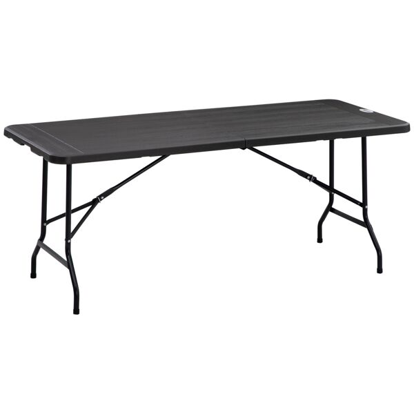 outsunny tavolo da giardino pieghevole per 6 persone in acciaio e hdpe, 180x75.5x73cm, grigio scuro