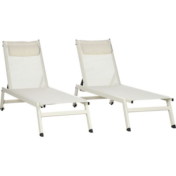 outsunny chaise longue lettino prendisole in alluminio e poliestere, set 2 pezzi beige da giardino con 5 livelli di reclinazione, 55x195x30 cm