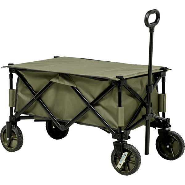 outsunny carrello da giardino pieghevole 125l, verde, con maniglia ergonomica e 5 sacche, multiuso 108x55x93 cm