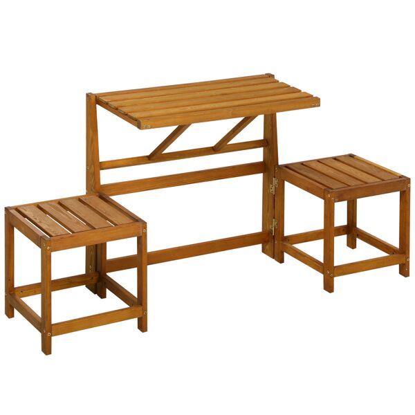 outsunny set da giardino 2 in 1, tavolo e sedie da giardino o panca da giardino per 2 persone color teak