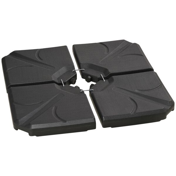 outsunny base per ombrellone in hdpe da 4 pezzi, riempibili con acqua e sabbia max 18kg, 103x103x8.3 cm, nero