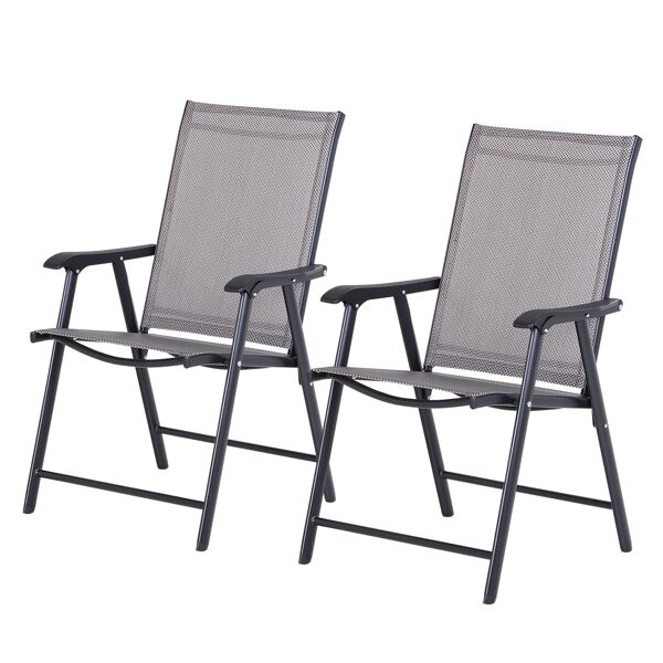 outsunny set 2 sedie pieghevoli da esterni   acciaio e textilene   per giardino veranda terrazzo   grigio   58x64x94cm