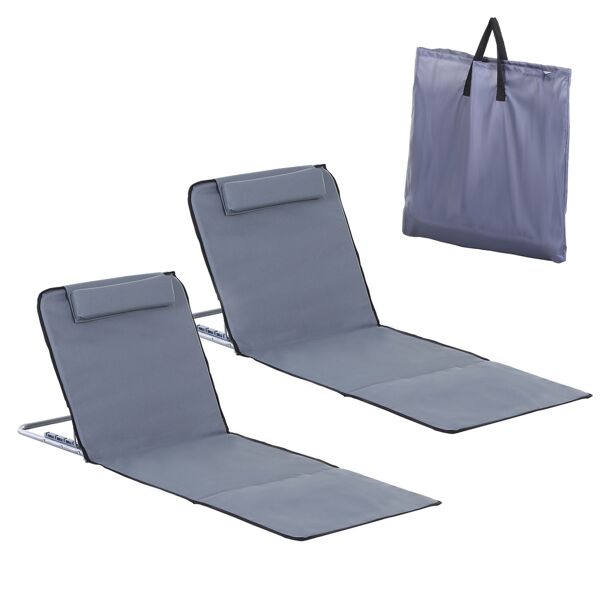 outsunny set 2 p.zi materassini da spiaggia pieghevoli, tappetini portatili schienale regolabile e borsa, 48x134x36-45cm