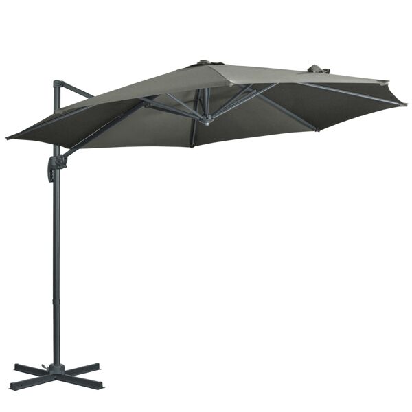 outsunny ombrellone da giardino decentrato con angolazione regolabile e girevole a 360°, Ø294x248cm grigio