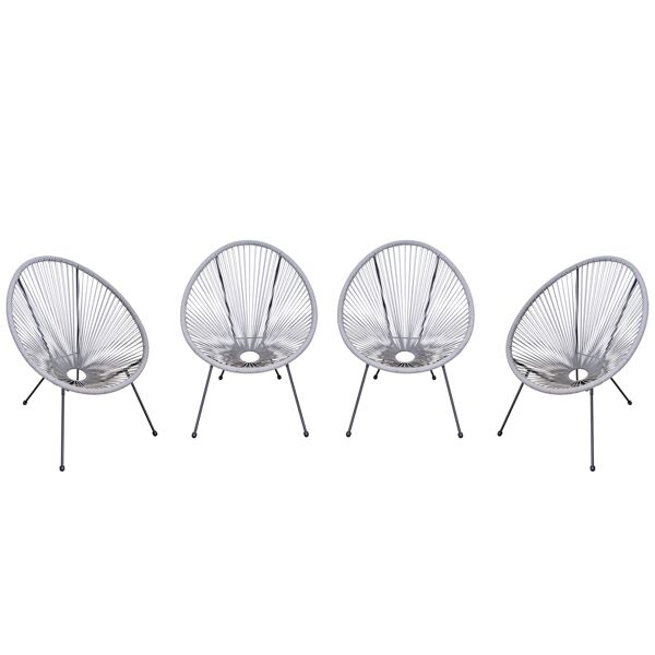 outsunny set di 2 sedie da giardino ovali in rattan pe e metallo resistente alle intemperie, grigio chiaro, 73x77x87cm