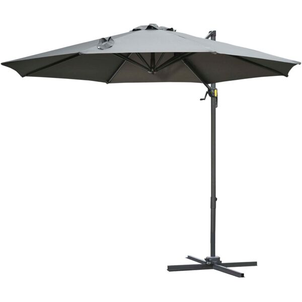 outsunny ombrellone da giardino a manovella e a 8 stecche con angolazione regolabile, Ø2.95x2.5 m, grigio