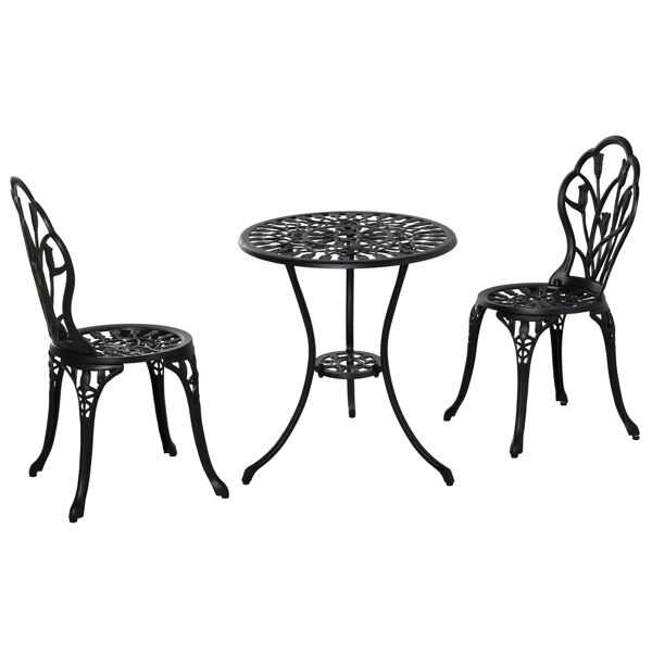 outsunny set da giardino 3 pezzi in alluminio con 2 sedie 42.5x47.5x89 cm e tavolino rotondo Ø60x67 cm, nero