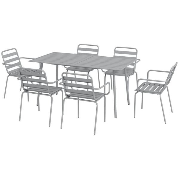 outsunny set da giardino 7 pezzi in acciaio con 6 sedie impilabili e tavolo da pranzo, grigio chiaro