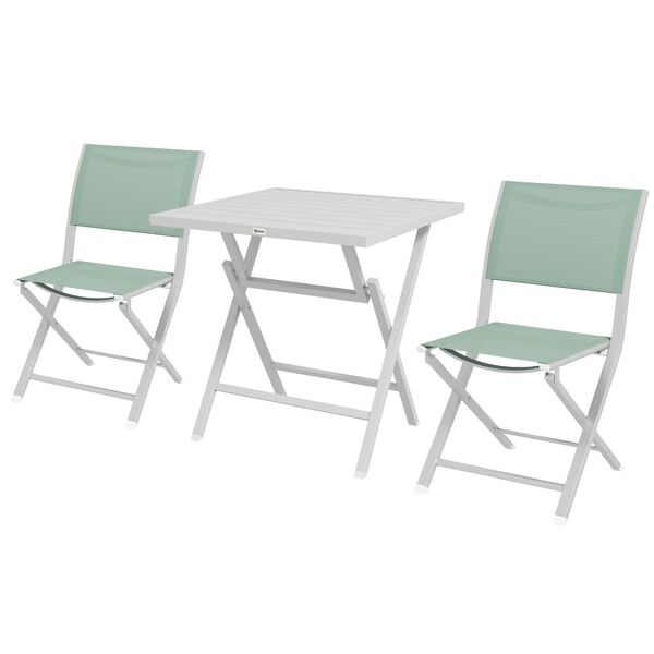 outsunny set da giardino 3pz pieghevoli in alluminio con 2 sedie 47x54x83 cm e tavolo 70x70x72 cm, verde