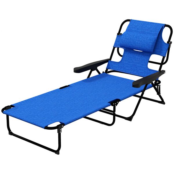 outsunny sdraio da giardino pieghevole con schienale regolabile, cuscino e foro per viso, blu scuro